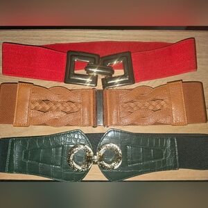 Stretch Wide Belts. All 3 In Excellent New Condition. Gold Buckles.